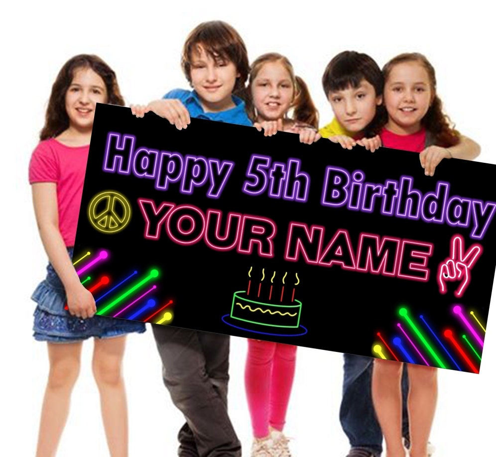 Glow party Birthday Banner, Neon Lights, Glow in the Dark Personalized/Customized Vinyl Banner