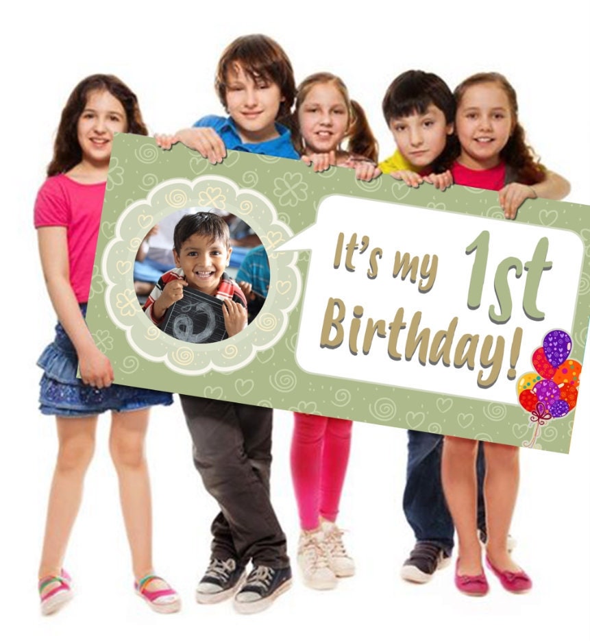 Birthday Banner with Photo, Green Birthday Banner, Customizable, Personalized/Customized, Party Banner