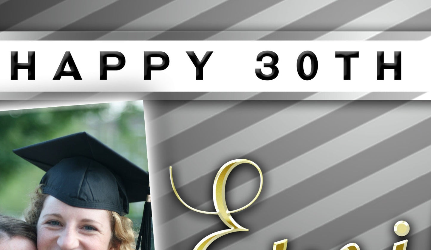 Birthday Banner with Two Photos, Birthday Sign, Customizable, Personalized/Customized, Party Banner