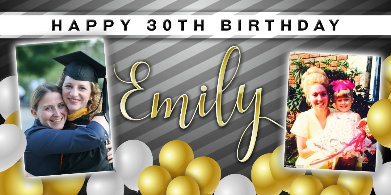 Birthday Banner with Two Photos, Birthday Sign, Customizable, Personalized/Customized, Party Banner