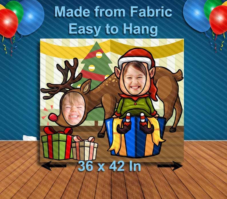 Elf and Rudolph People Cutout, Hole in Face, Party Selfie Photo Prop, Christmas Decoration