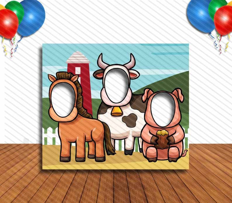 Horse Cow Pig Face Cutout, Hole in Face, Party Selfie Photo Prop, Classroom Decoration
