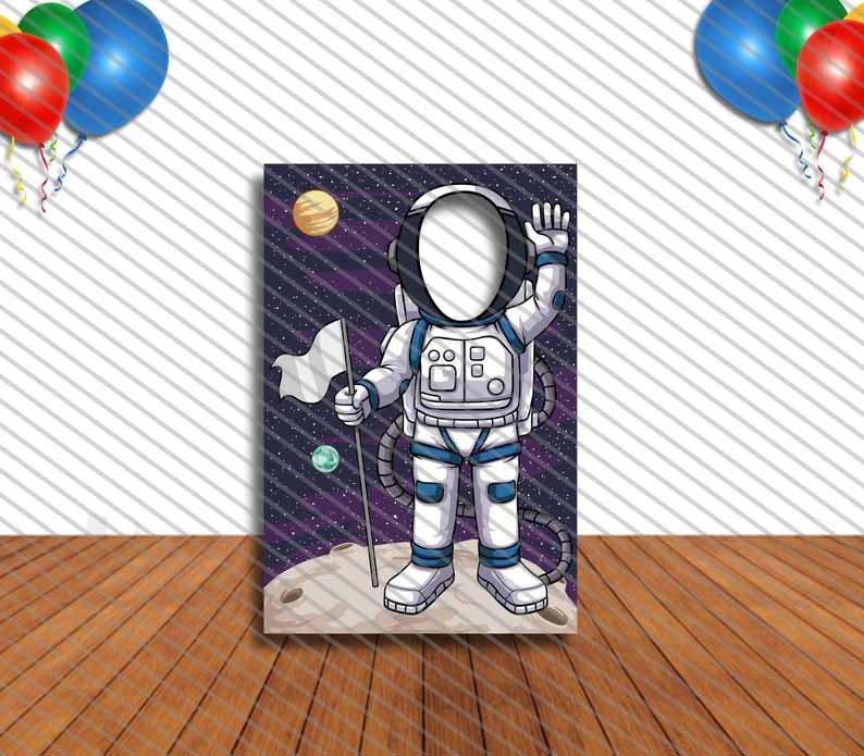 Astronaut in Space Face Cutout, Hole in Face, Party Selfie Photo Prop, Astronomy Birthday Decoration