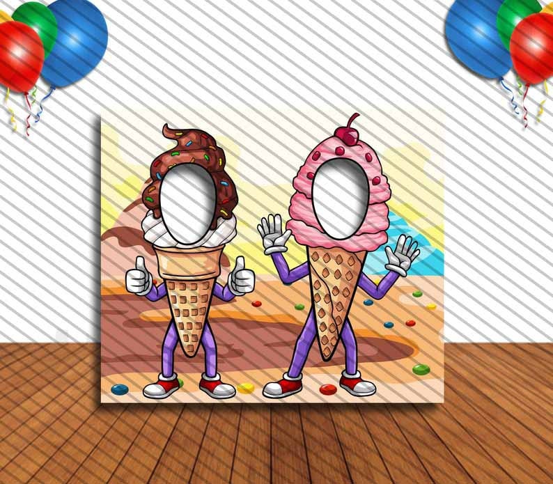 Ice Cream Face Cutout, Hole in Face, Party Selfie Photo Prop, Ice Cream Party Decoration