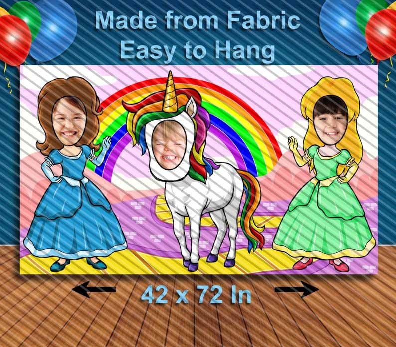 Princess and Unicorn Cutout, Hole in Face, Party Selfie Photo Prop, Fairy Tale Birthday Decoration