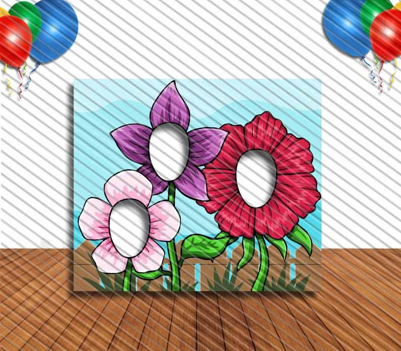 Spring Flowers Face Cutout, Hole in Face, Party Selfie Photo Prop, Floral Birthday Decoration