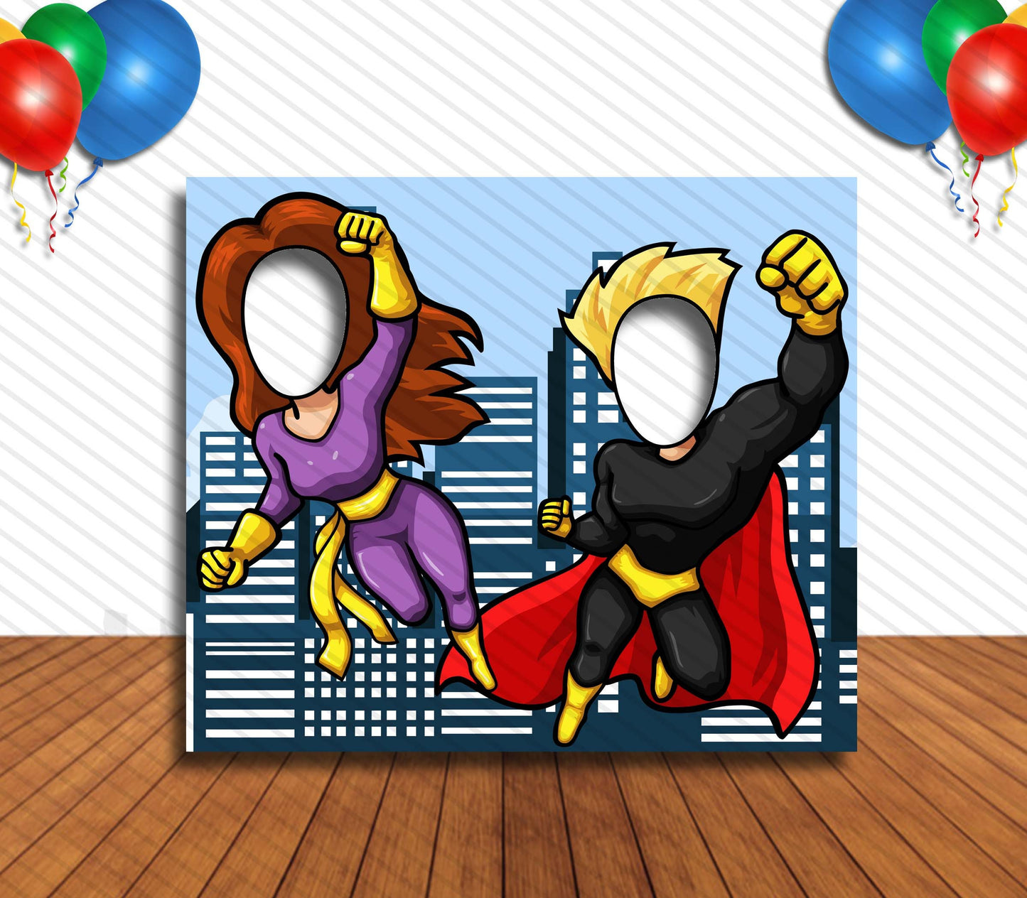 Super hero and Super Heroine, Hole in Face, Party Selfie Photo Prop, Marvel DC Theme Decoration
