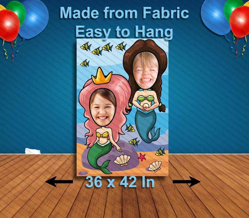 Two Mermaids Face Cutout, Hole in Face, Party Selfie Photo Prop, Birthday Decoration