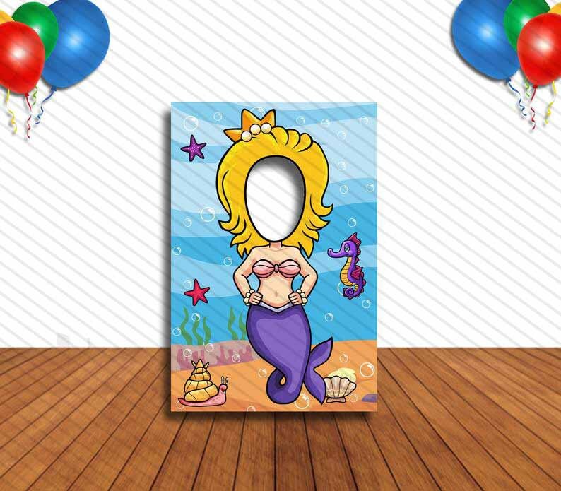 Mermaid Face Cutout, Hole in Face, Party Selfie Photo Prop, Birthday Decoration