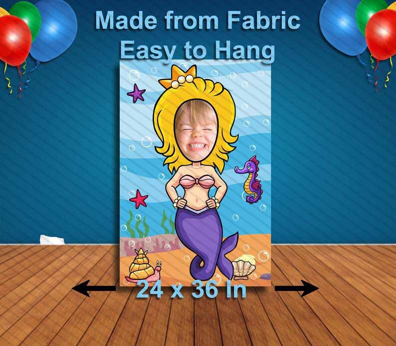 Mermaid Face Cutout, Hole in Face, Party Selfie Photo Prop, Birthday Decoration