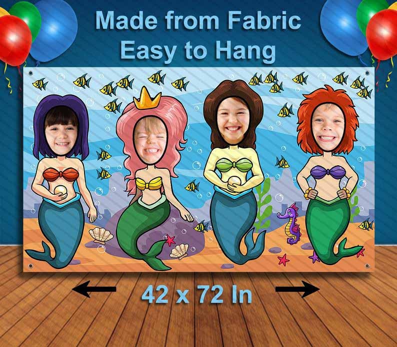 Mermaids Face Cutout, Hole in Face, Party Selfie Photo Prop, Birthday Decoration