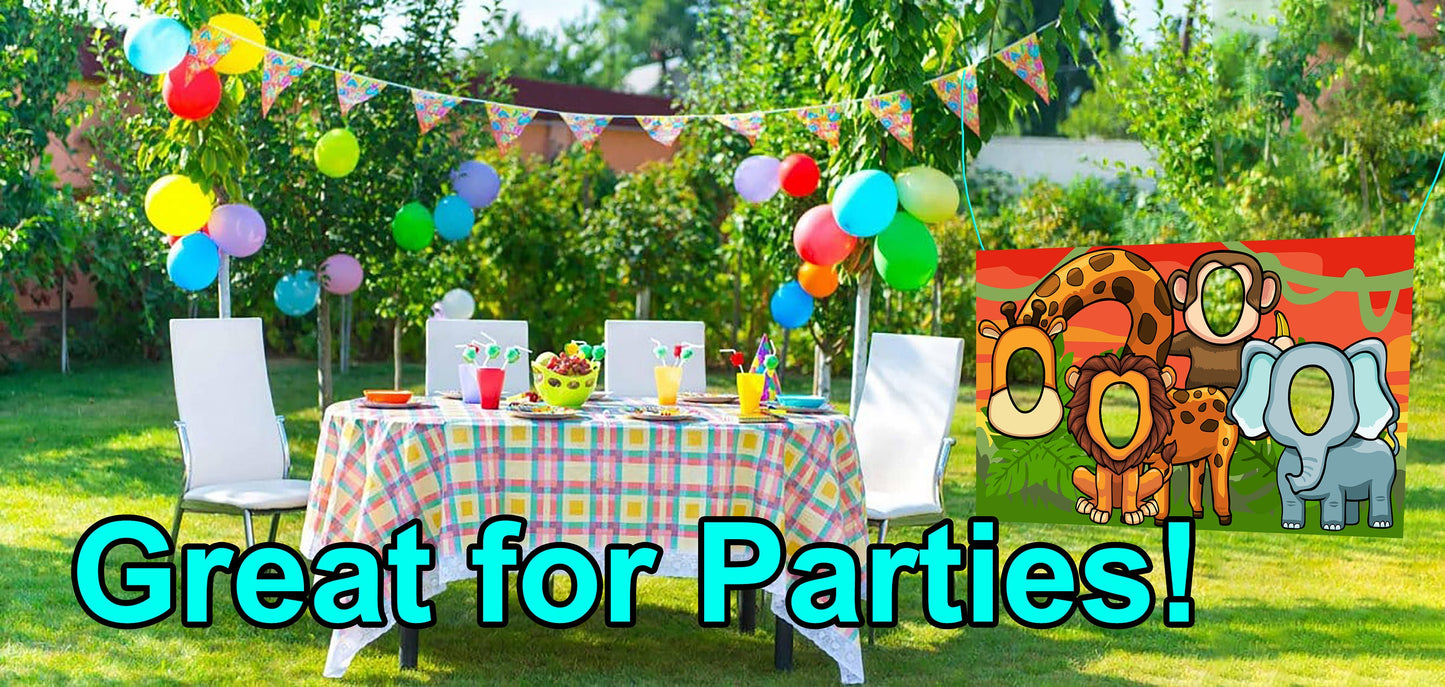 Jungle Animals, Safari, Hole in Face, Party Selfie Photo Prop, Animal Decoration