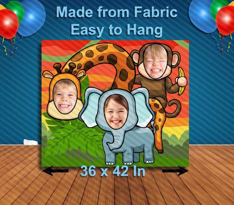 Giraffe Monkey and Elephant Face Cutout, Hole in Face, Party Selfie Photo Prop, Jungle Decoration