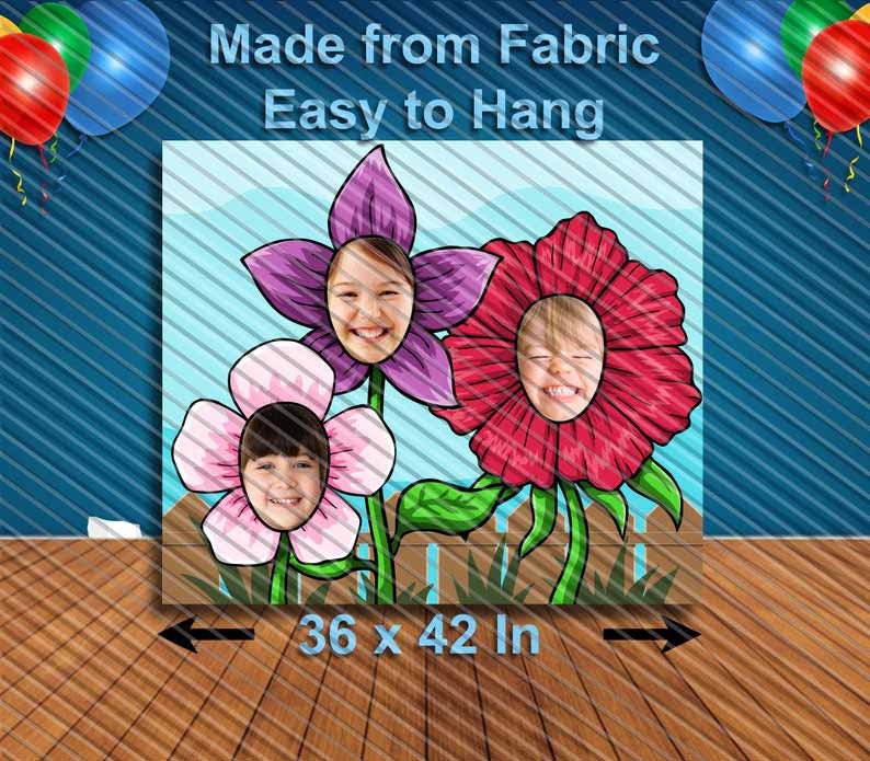 Spring Flowers Face Cutout, Hole in Face, Party Selfie Photo Prop, Floral Birthday Decoration