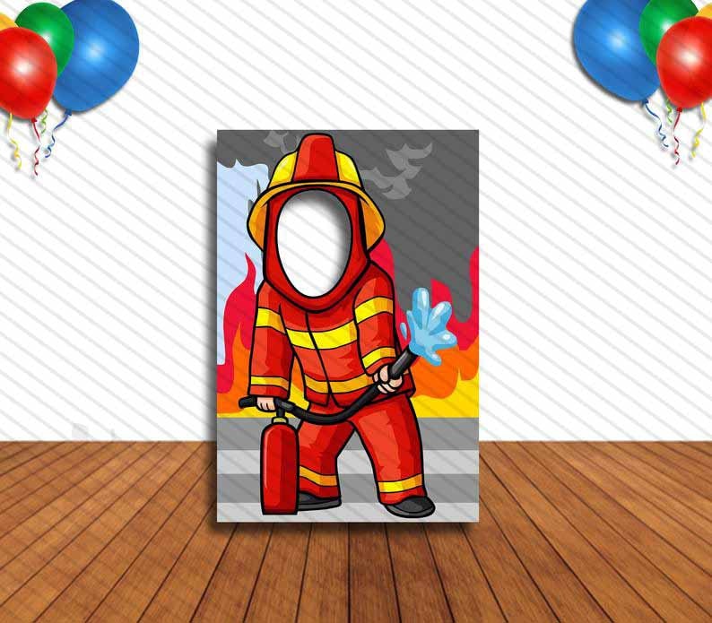 Fireman Face Cutout, Hole in Face, Party Selfie Photo Prop, firefighter Decoration