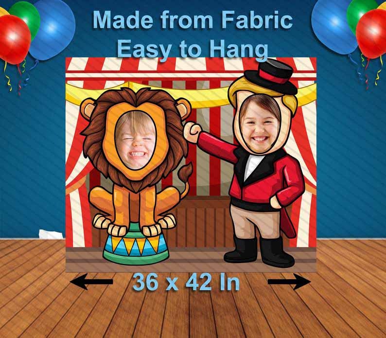 Circus lion and Lion Tamer Carnival Cutout, Hole in Face, Party Selfie Photo Prop, Party Decoration