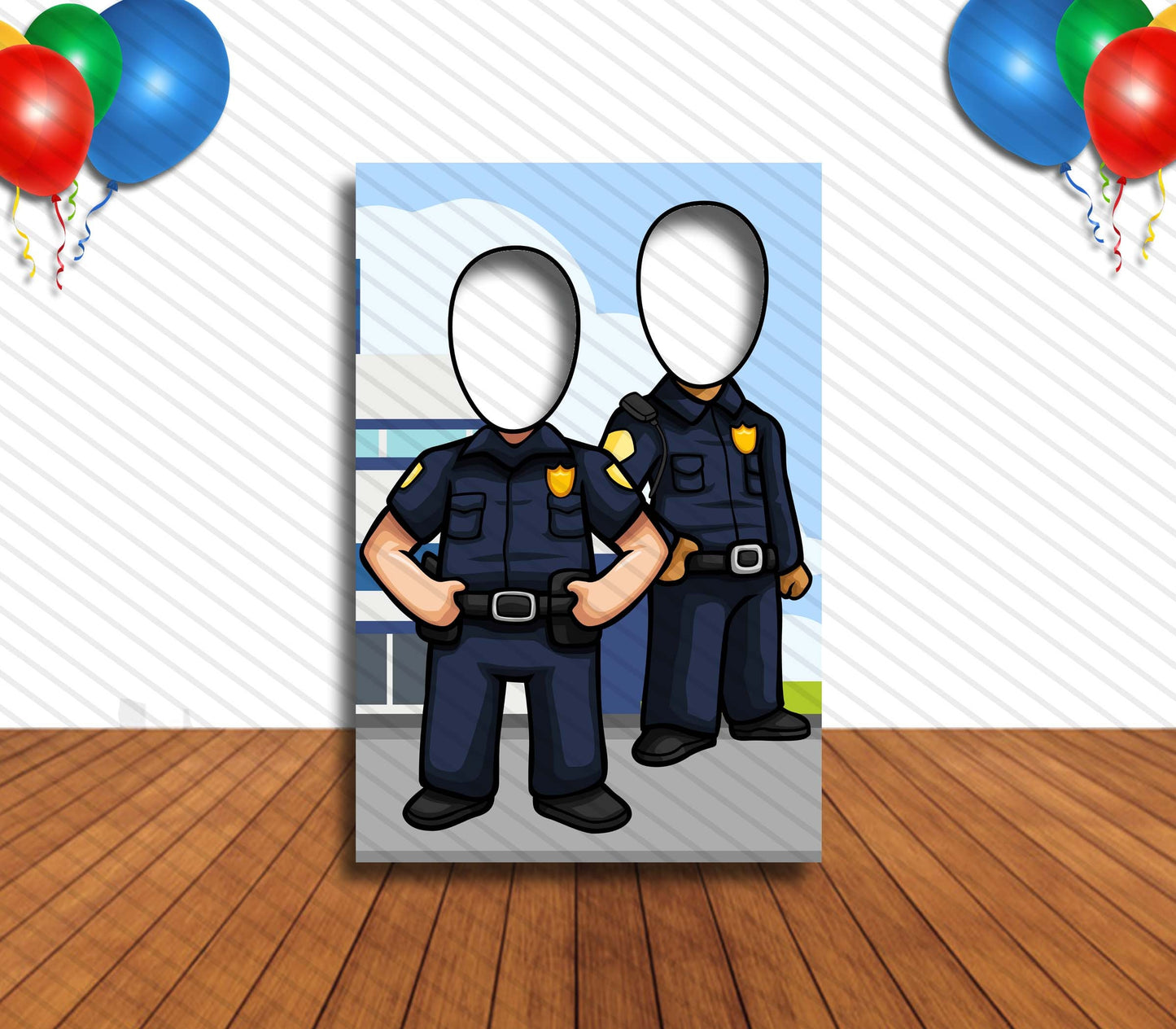 Policeman Face Cutout, Hole in Face, Party Selfie Photo Prop, School Jobs Decoration