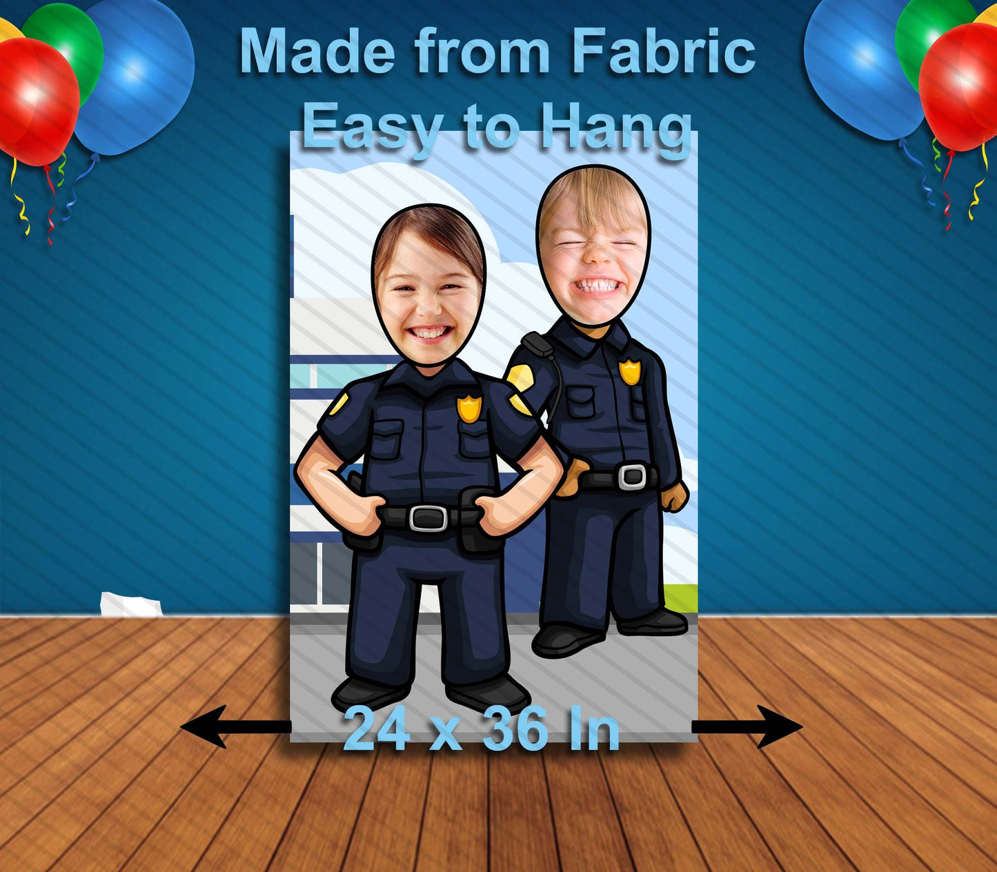 Policeman Face Cutout, Hole in Face, Party Selfie Photo Prop, School Jobs Decoration