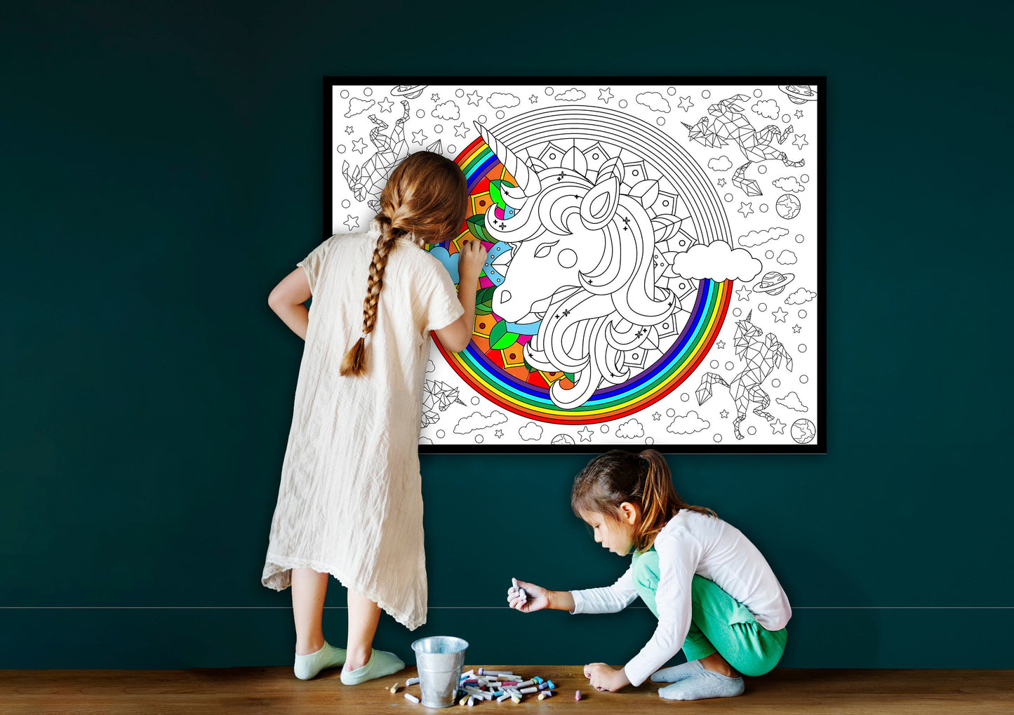 Large Unicorn Coloring Page, Rainbow Coloring sheet, Jumbo Coloring book pages, Unicorn Fantasy themed Giant Coloring Poster