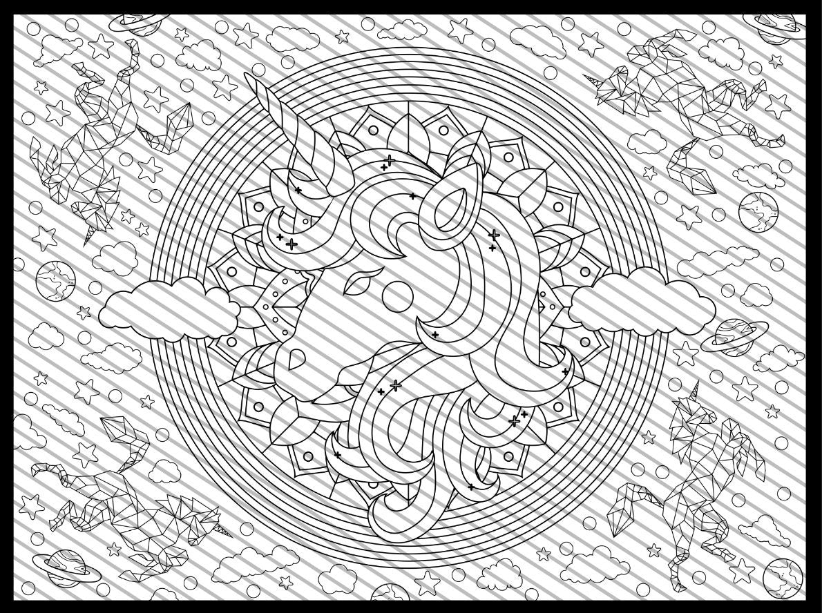 Large Unicorn Coloring Page, Rainbow Coloring sheet, Jumbo Coloring book pages, Unicorn Fantasy themed Giant Coloring Poster
