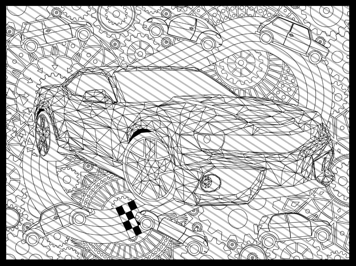 Sports Car, Boys room Decor, Coloring Page for boys, car Coloring sheet, Jumbo Coloring book pages, Coloring for adults