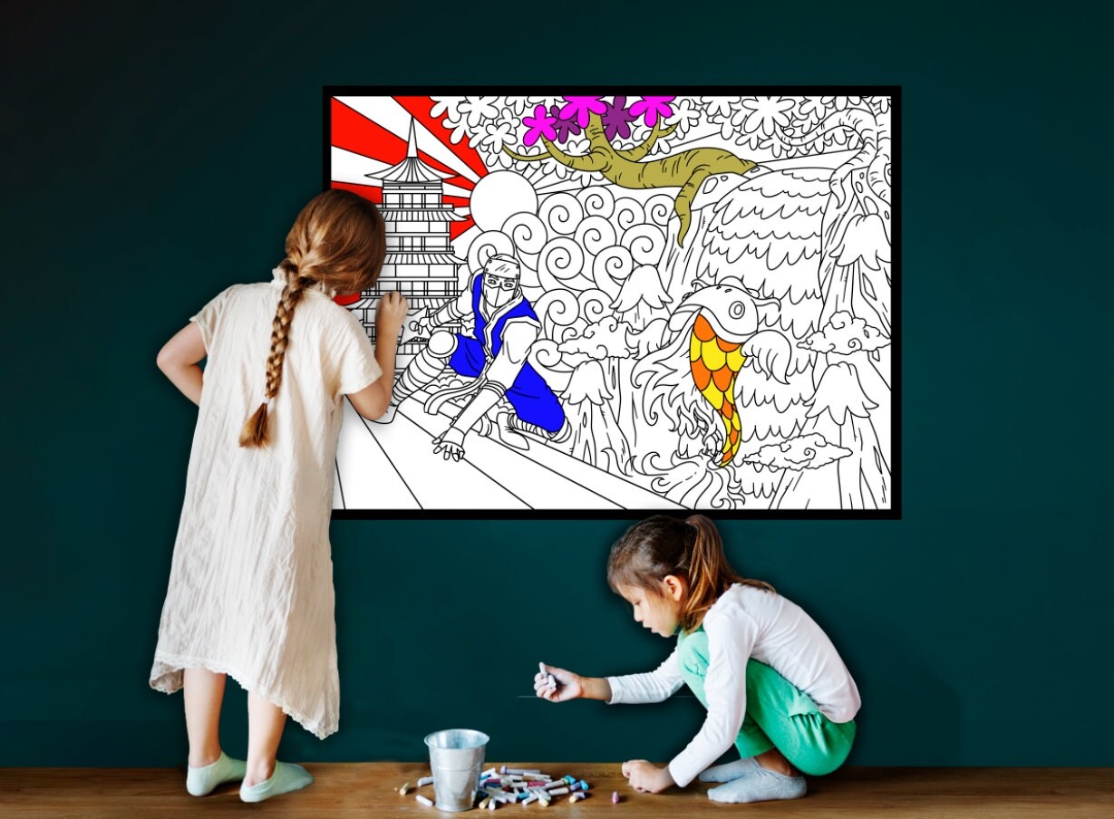 Large Ninja Coloring Page, Ninjutsu Coloring sheet, Jumbo Coloring book pages, Shinobi themed Giant Coloring Poster