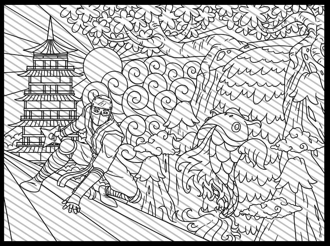 Large Ninja Coloring Page, Ninjutsu Coloring sheet, Jumbo Coloring book pages, Shinobi themed Giant Coloring Poster