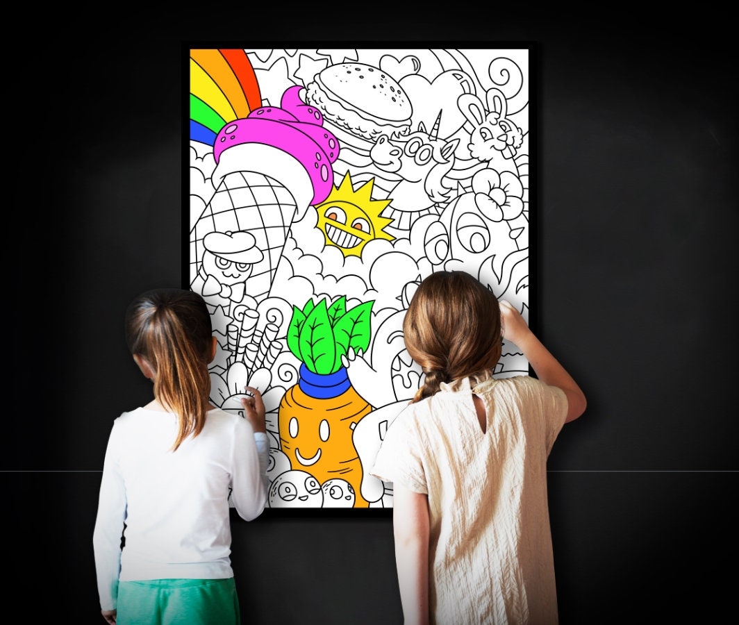 Large Happy Abstract Coloring Page, Happy Abstract Coloring sheet, Jumbo Coloring book pages, Happy Abstract themed Giant Coloring Poster