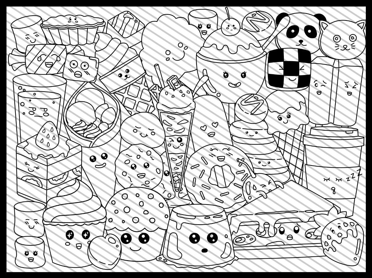 Large Kawaii Sweets Coloring Page, Candy Food Coloring sheet, Jumbo Coloring book pages, Adorable Abstract themed Giant Poster