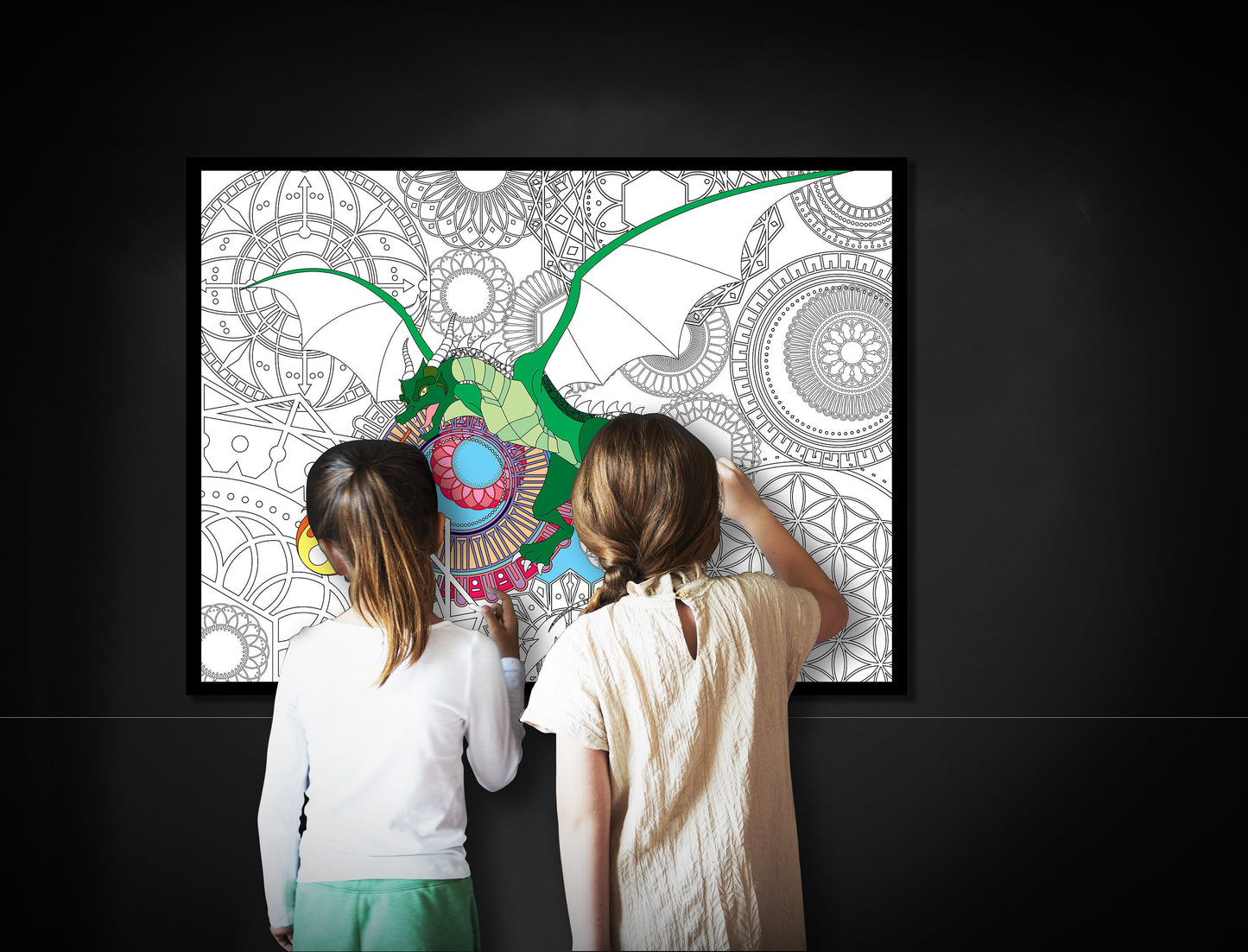 Large Dragon Abstract Coloring Page, Happy Abstract Coloring sheet, Jumbo Coloring book pages, Happy Abstract themed Giant Coloring Poster