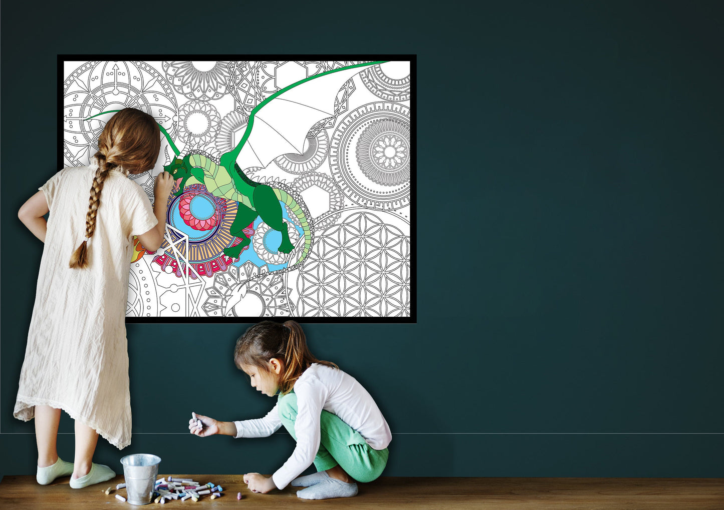 Large Dragon Abstract Coloring Page, Happy Abstract Coloring sheet, Jumbo Coloring book pages, Happy Abstract themed Giant Coloring Poster