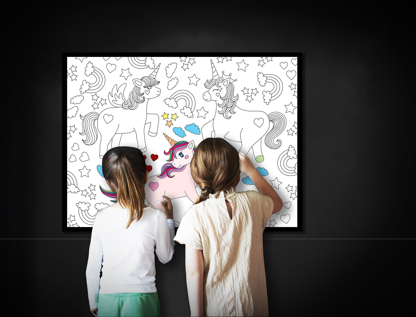 Large Unicorns Coloring Page, Rainbow Coloring sheet, Jumbo Coloring book pages, Pony giant Coloring Poster