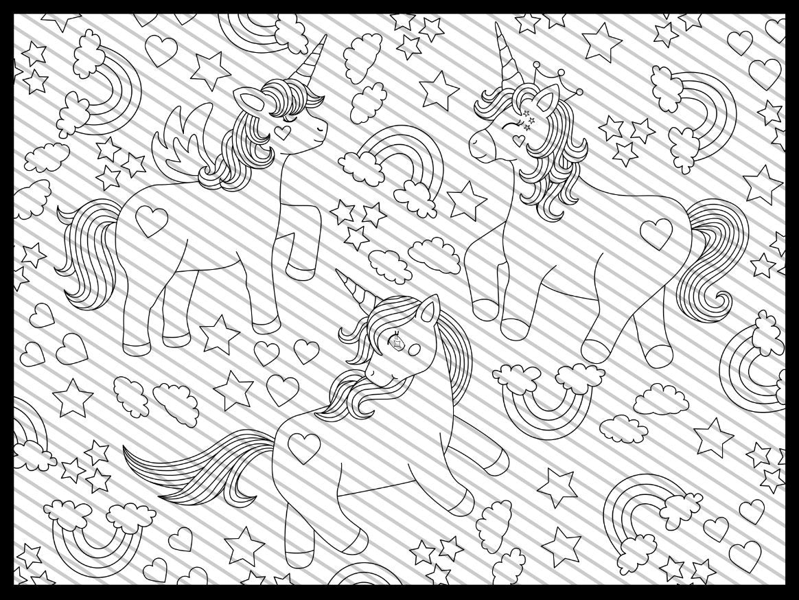 Large Unicorns Coloring Page, Rainbow Coloring sheet, Jumbo Coloring book pages, Pony giant Coloring Poster