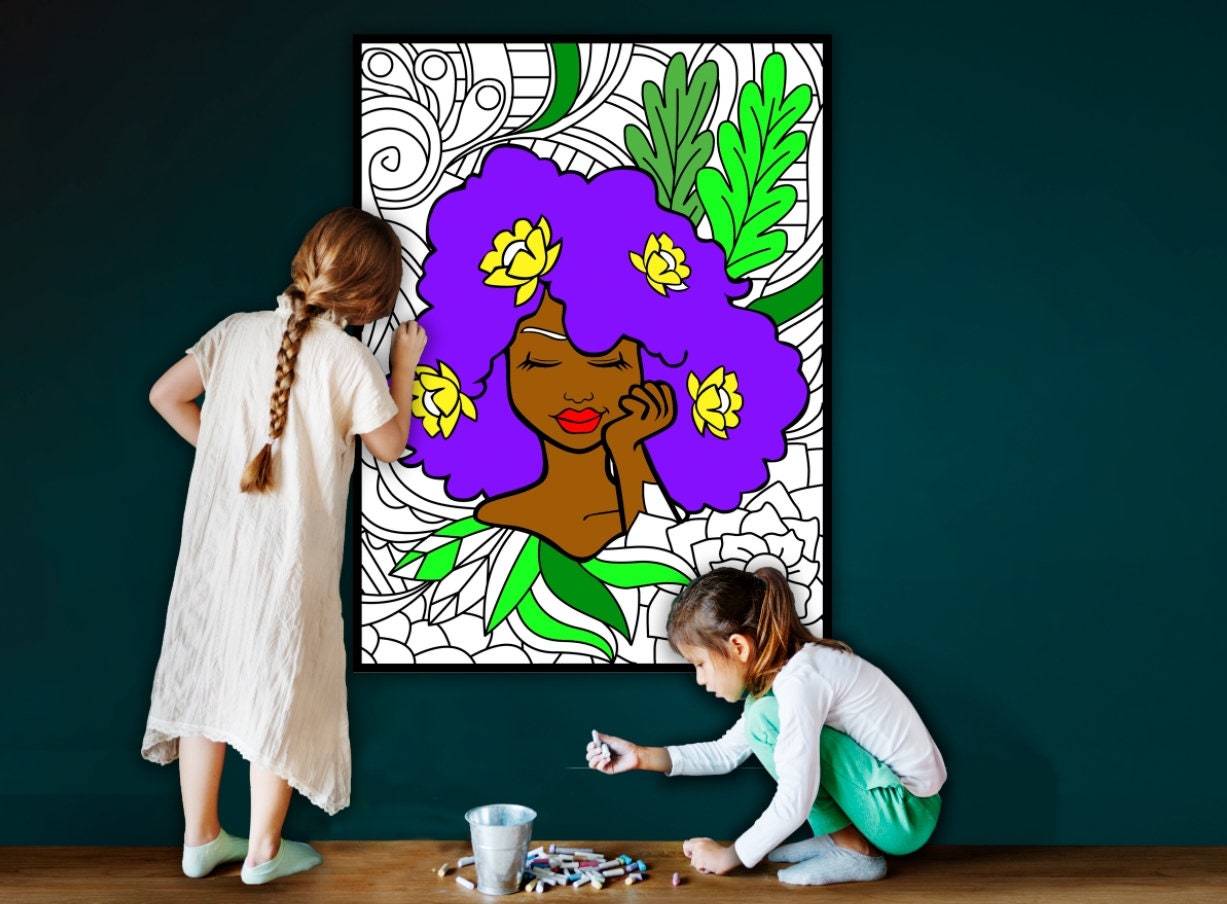 Large Afrocentric Melanin Queen Coloring Page, Natural Hair Coloring sheet, Jumbo Coloring book pages, Giant Coloring Poster