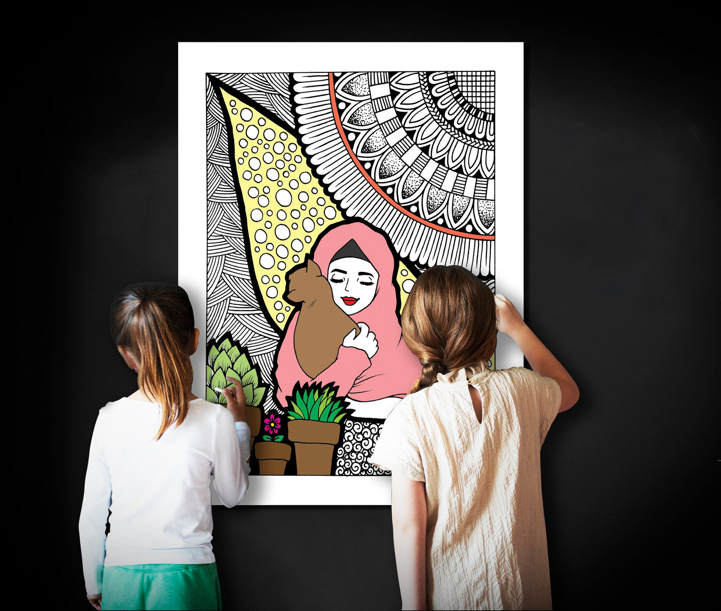 Self Care With Pet, Self Care Coloring Page, Large Coloring Sheet, Giant Coloring Poster, Poster Print, Wall Decor