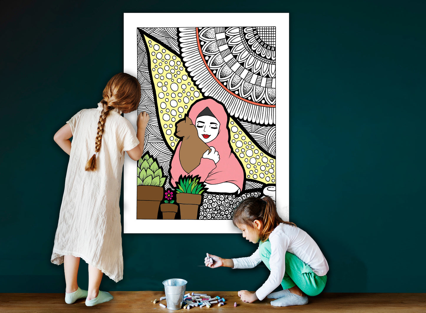 Self Care With Pet, Self Care Coloring Page, Large Coloring Sheet, Giant Coloring Poster, Poster Print, Wall Decor