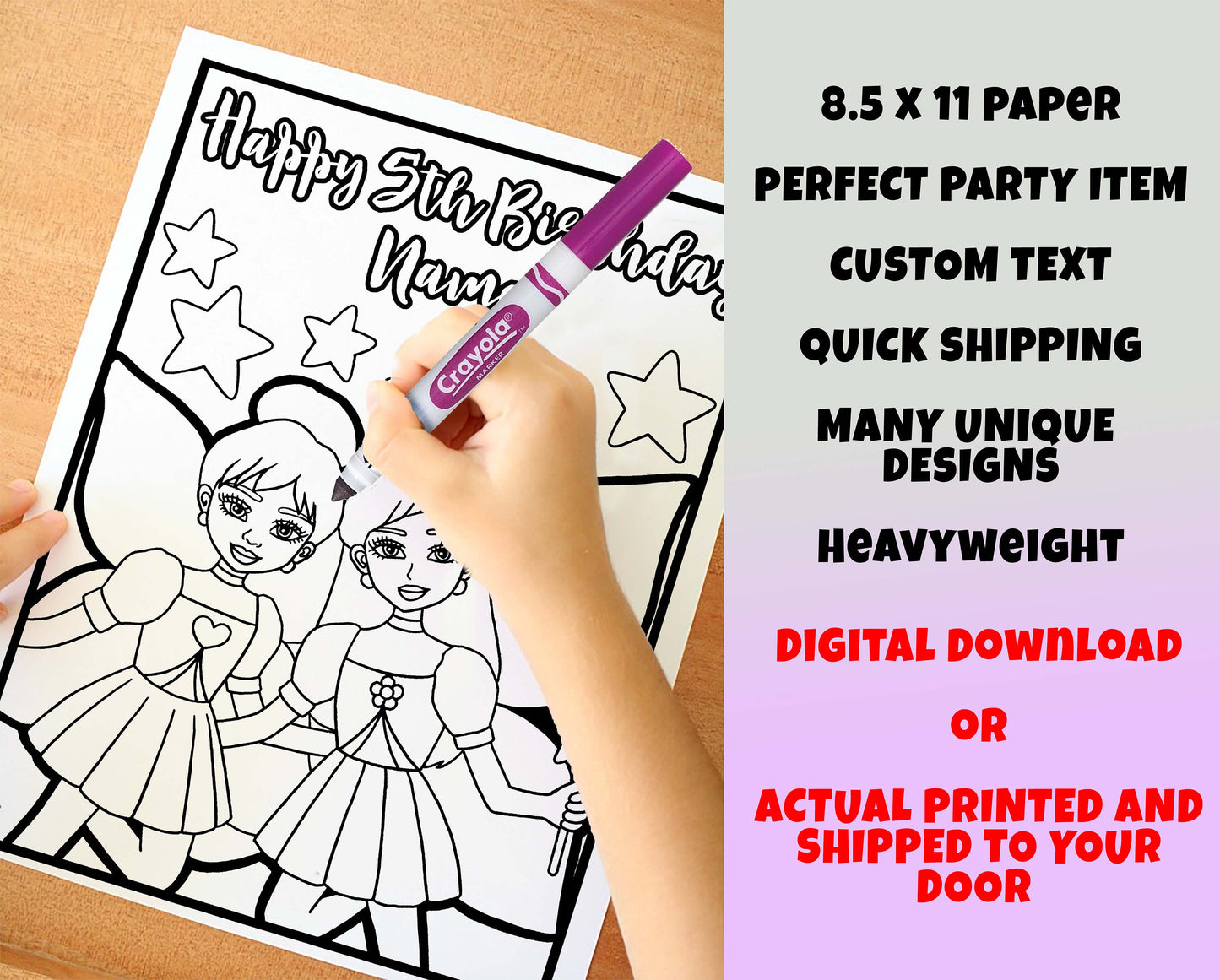 Fairies Happy Birthday Coloring pages, Custom, Personalized Party Decor