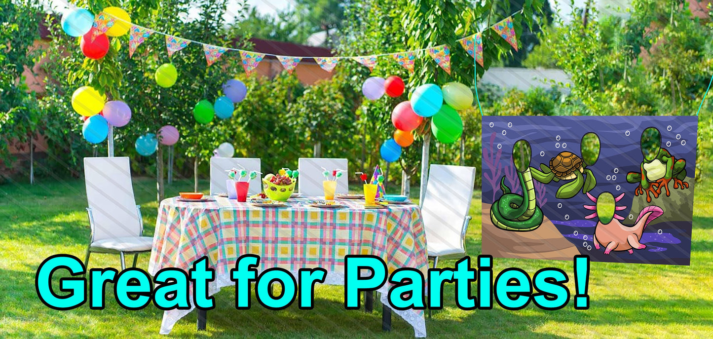 Reptiles Face Cutout, Hole in Face, Party Selfie Photo Booth Prop, Kids Party Decoration, Animal Theme