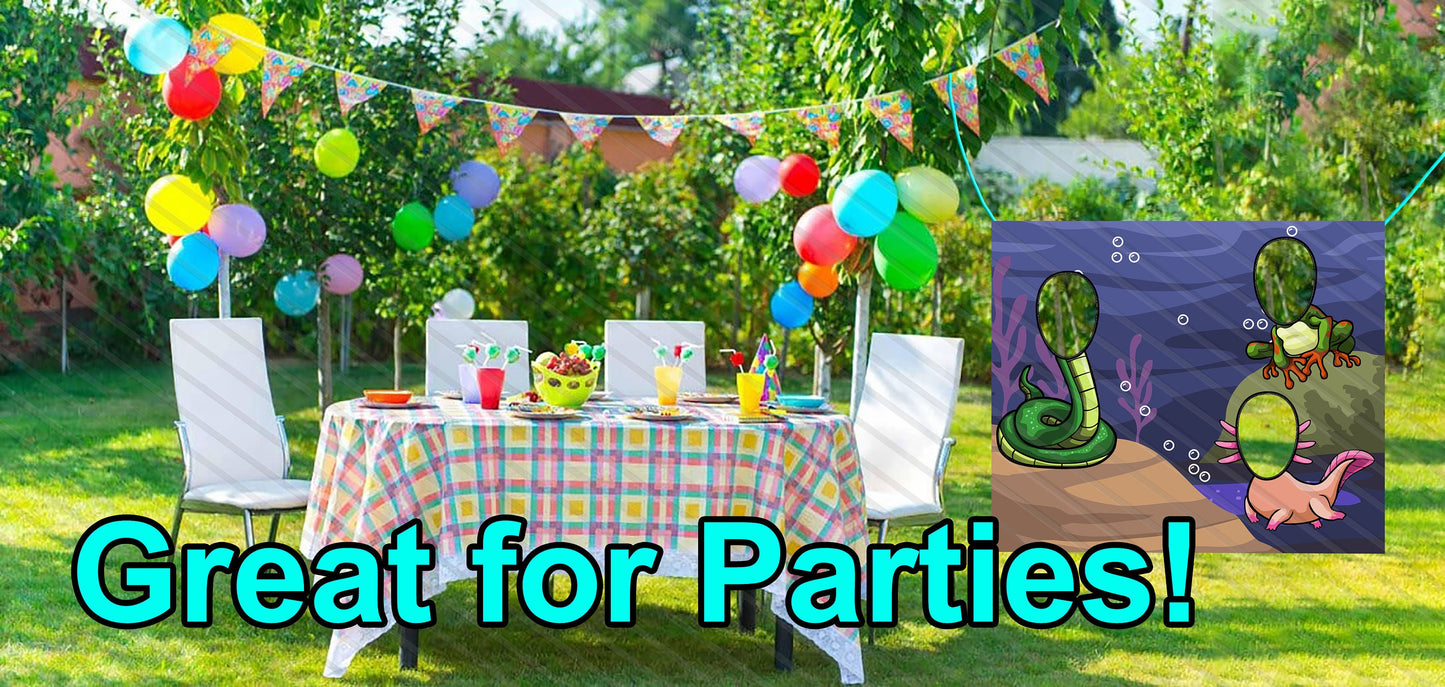 Reptiles Face Cutout, Hole in Face, Party Selfie Photo Booth Prop, Kids Party Decoration, Animal Theme