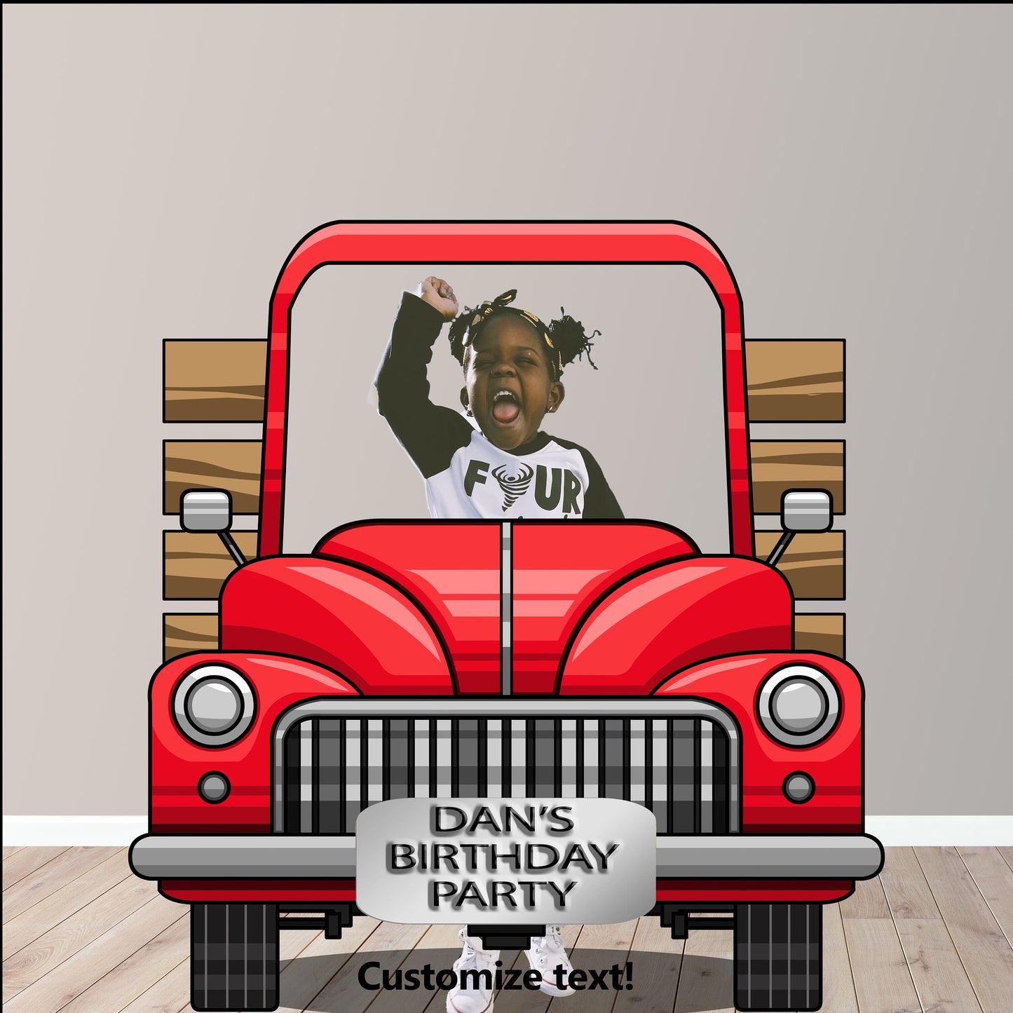 Red Truck Photo Prop, Birthday Party DIY, Personalized, Customized, Photo booth Selfie Frame