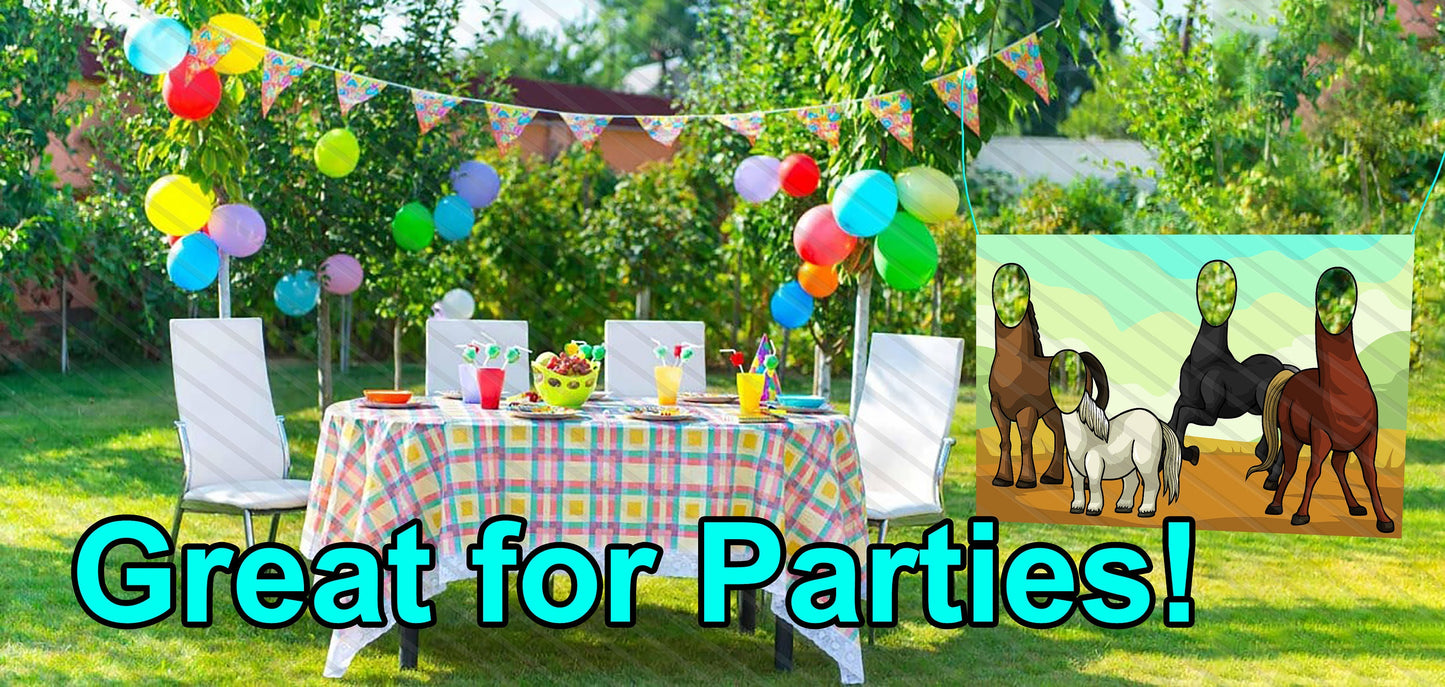 Horses and Pony Stables Hole in Face, Party Selfie Photo Prop, Farm Party Decoration