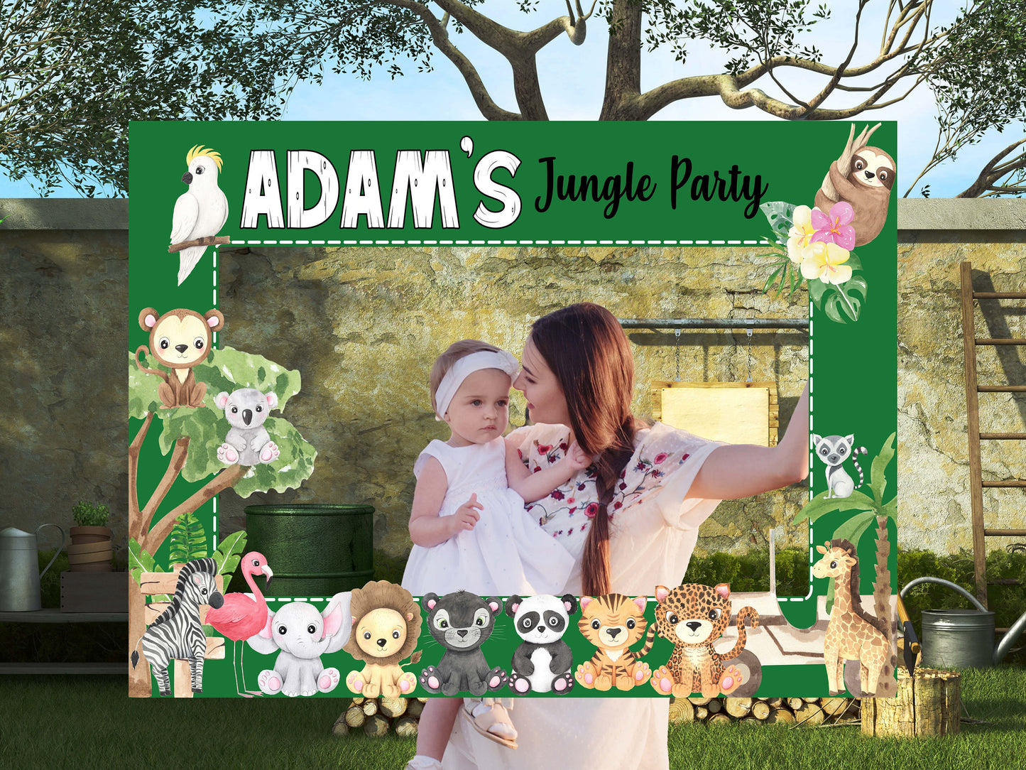 Jungle Party Photo Frame, DIY Animal Theme Party, Personalized/Customized Photo booth Selfie Frame
