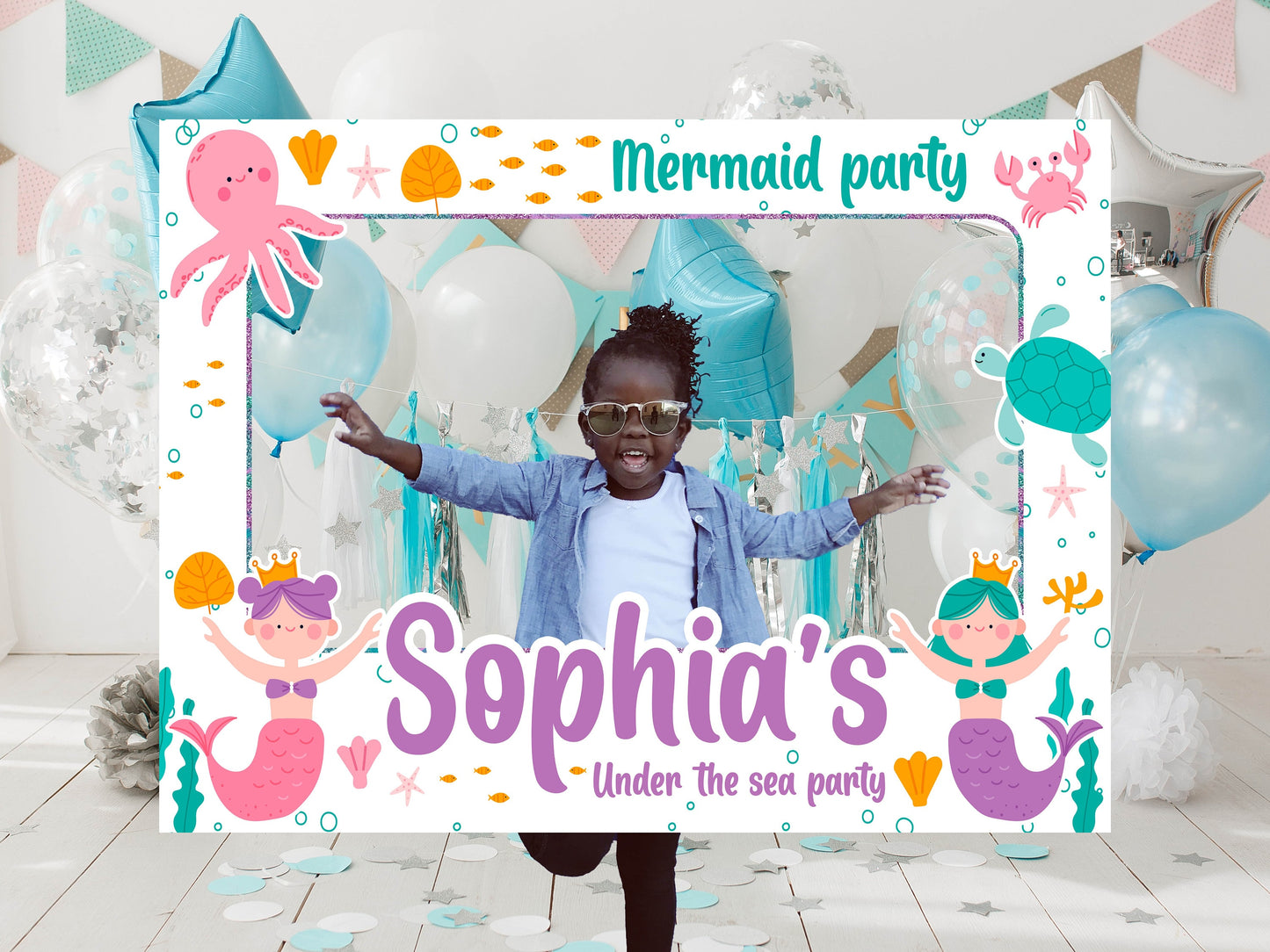 Mermaid Party Photo Frame, DIY Under The Sea Theme Party, Personalized Photo Booth Selfie Frame