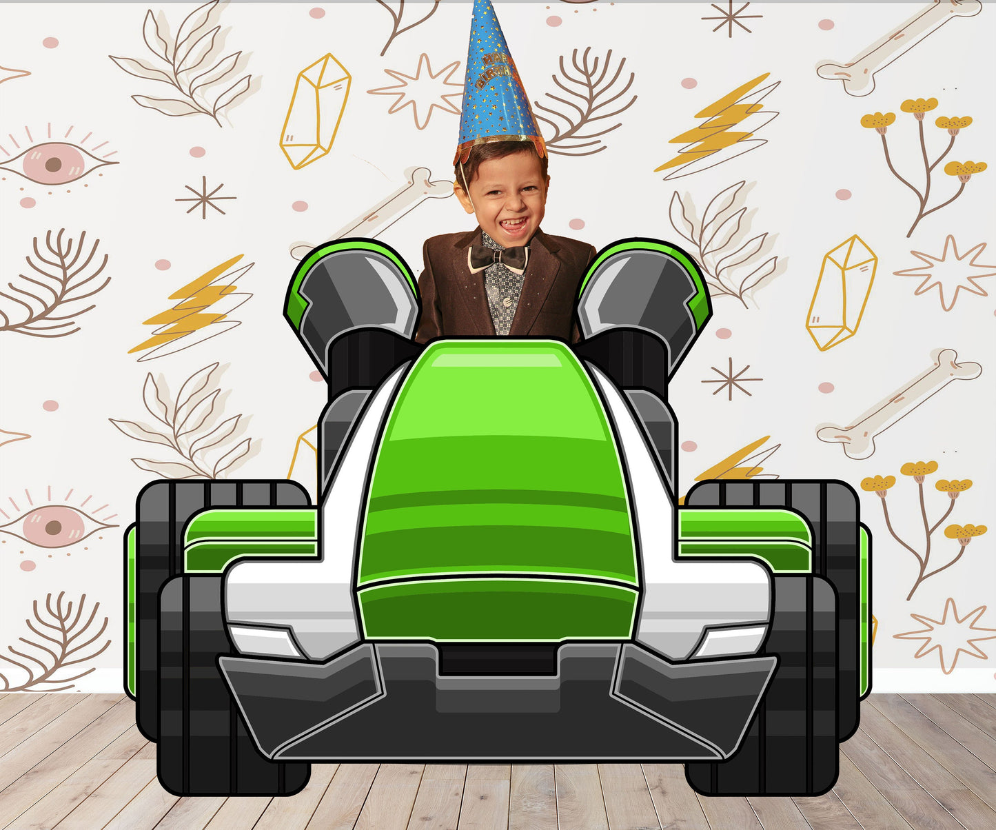 Green Race Cart Photo Prop, Car Theme Party DIY, Personalized, Customized, Photo booth Selfie Frame