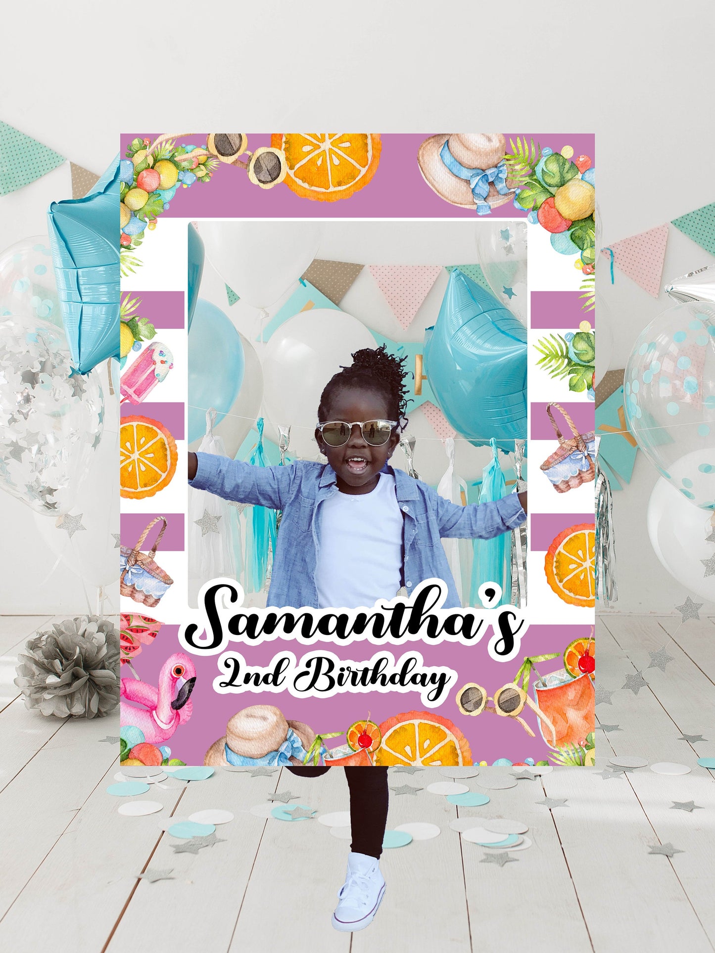 Beach Party Photo Frame, DIY Summer Birthday Party, Personalized/Customized Photo booth Selfie Frame