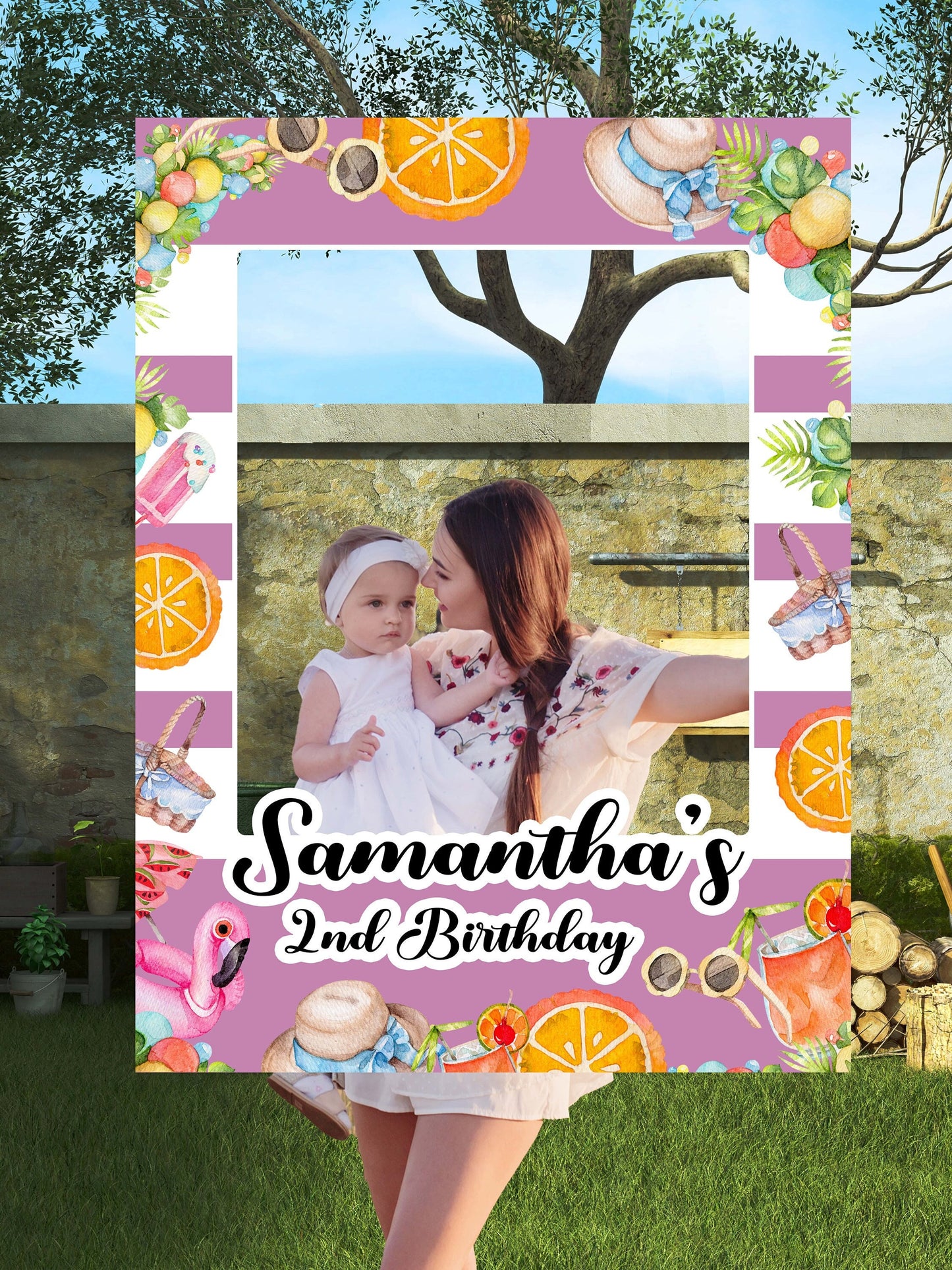 Beach Party Photo Frame, DIY Summer Birthday Party, Personalized/Customized Photo booth Selfie Frame