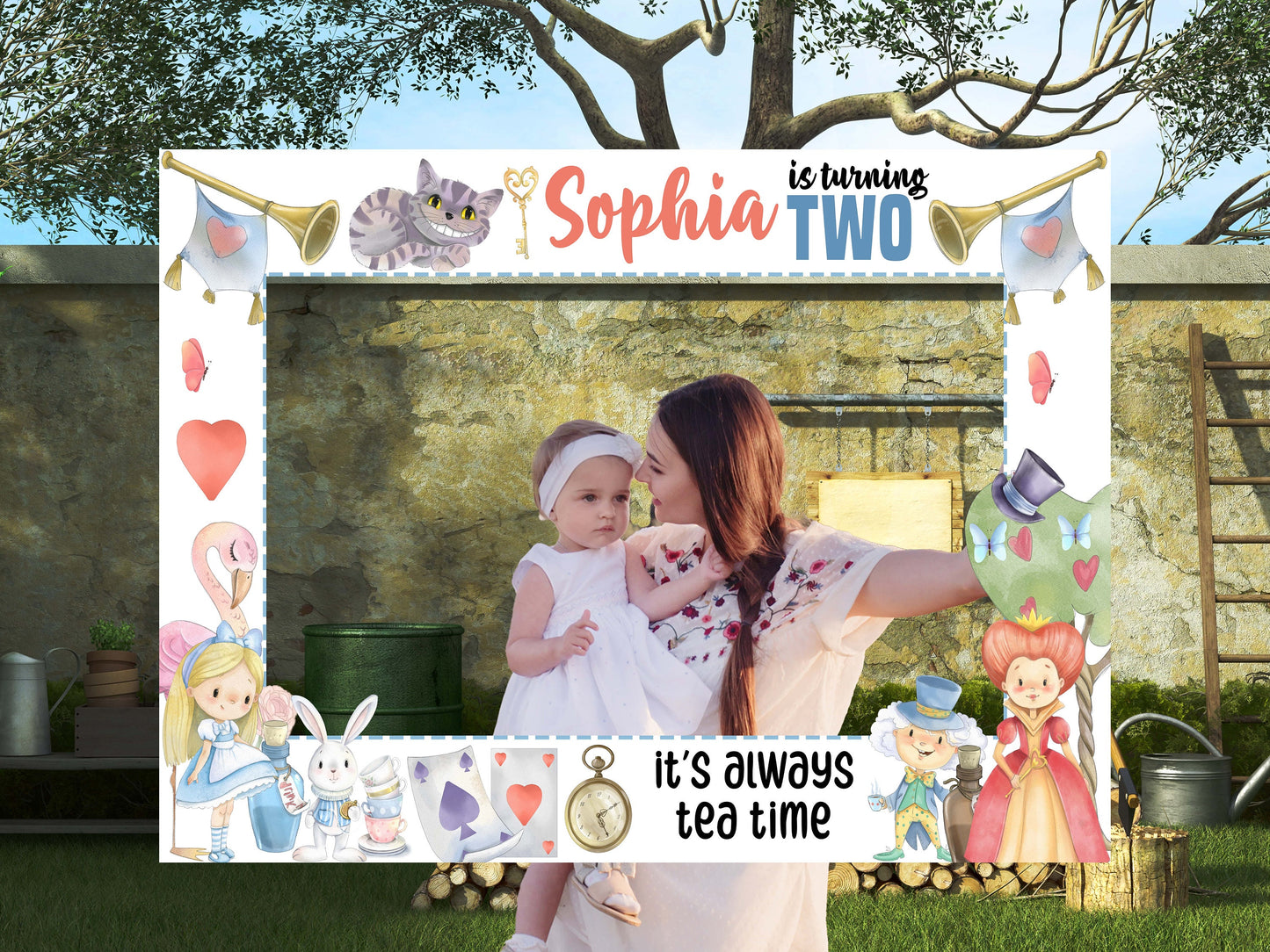 Alice In Wonderland Party Photo Frame, DIY Tea Birthday Party, Personalized/Customized Photo booth Selfie Frame