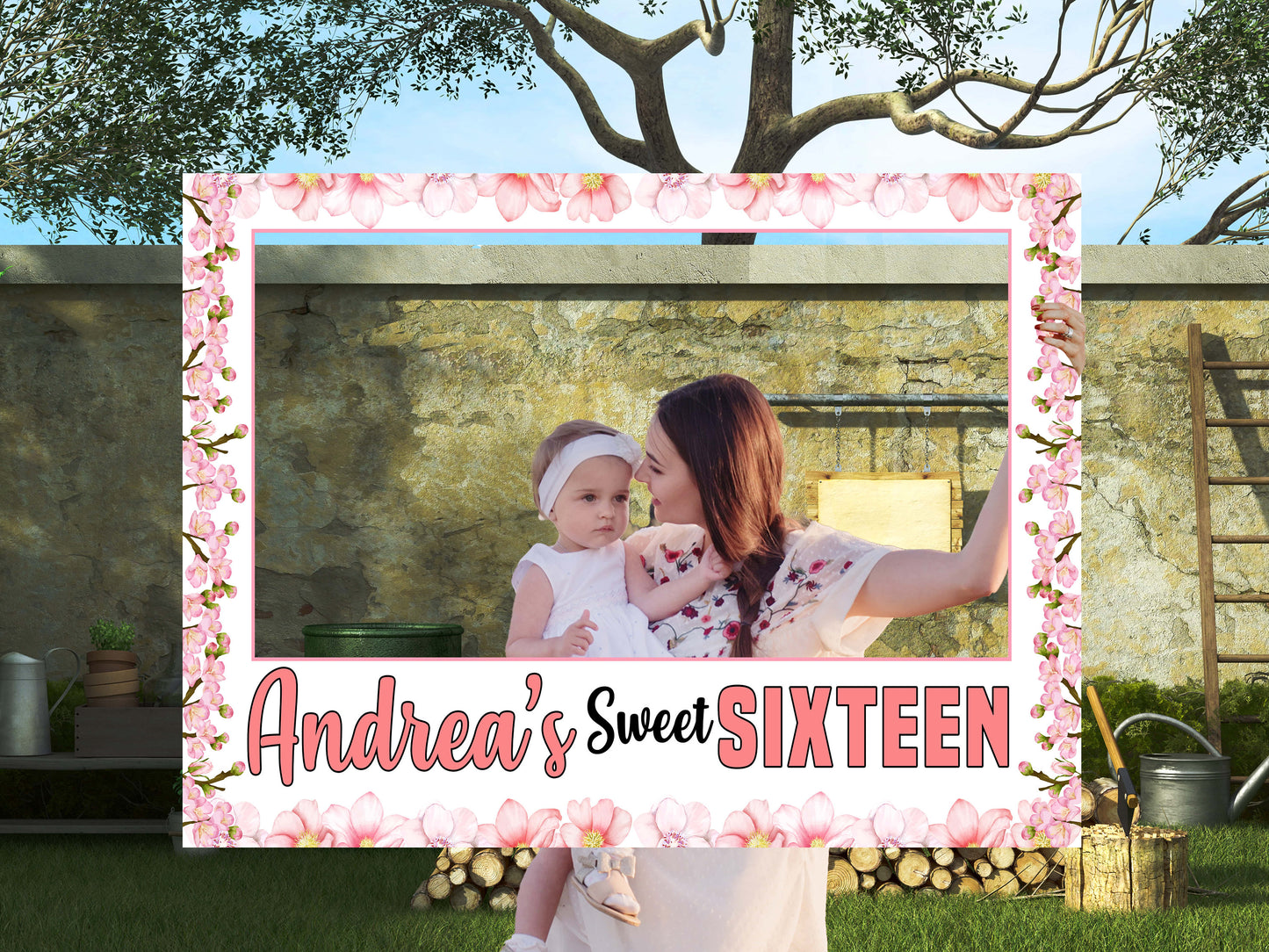 Sakura Party Photo Frame, DIY Cherry Blossom Theme Party, Personalized/Customized Photo booth Selfie Frame