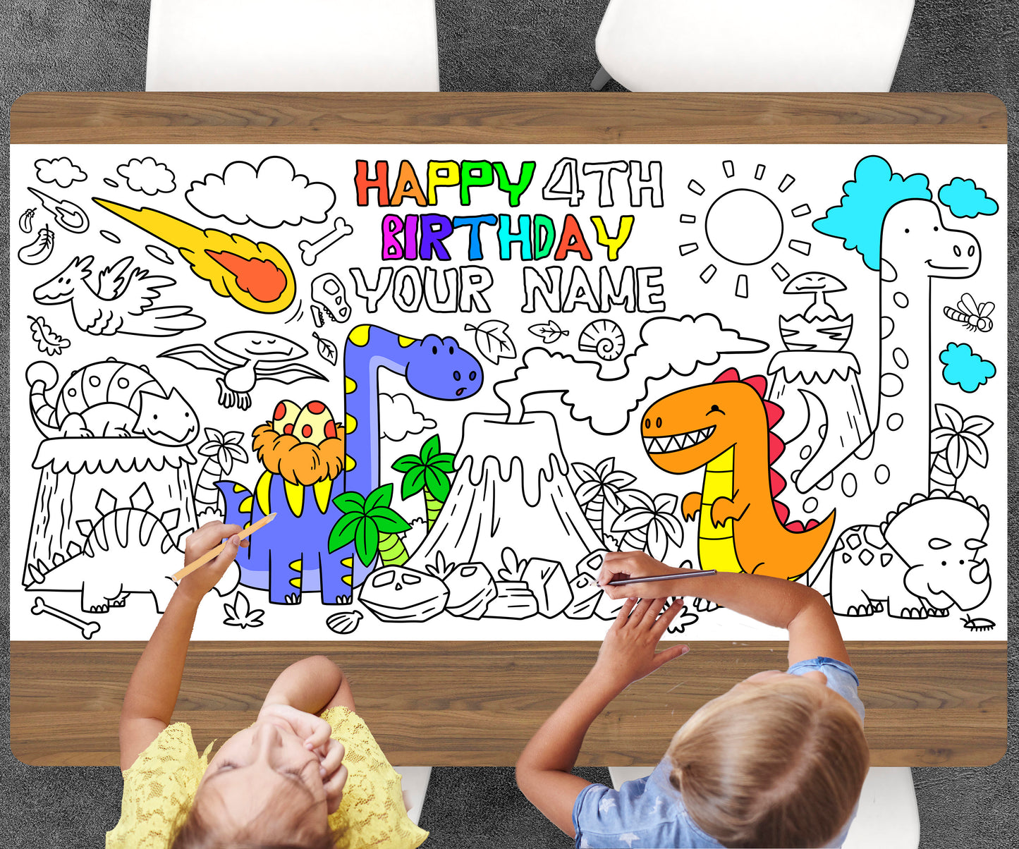 Dinosaur Coloring Page, Custom Jurassic Birthday Sheet, Jumbo Coloring Book Pages, Personalized Theme Giant Coloring Poster