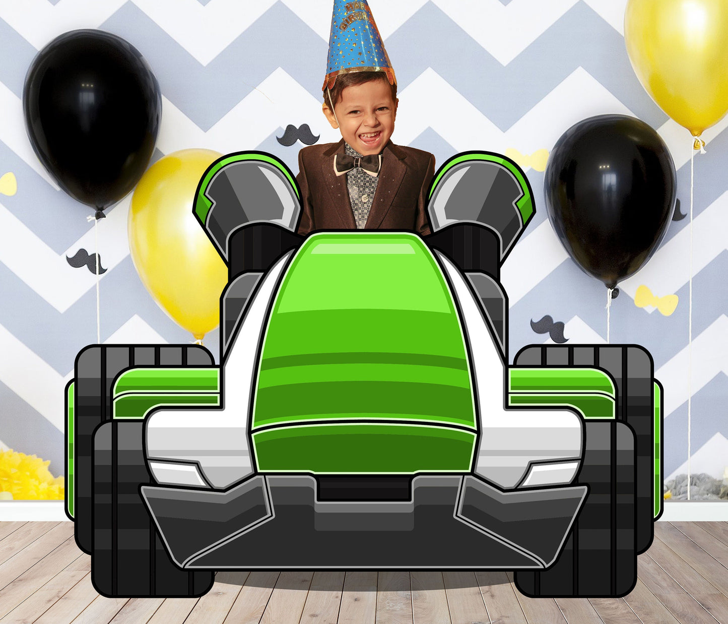 Green Race Cart Photo Prop, Car Theme Party DIY, Personalized, Customized, Photo booth Selfie Frame